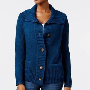 Karen Scott Petite‎ Button-Front Marled Cardigan
